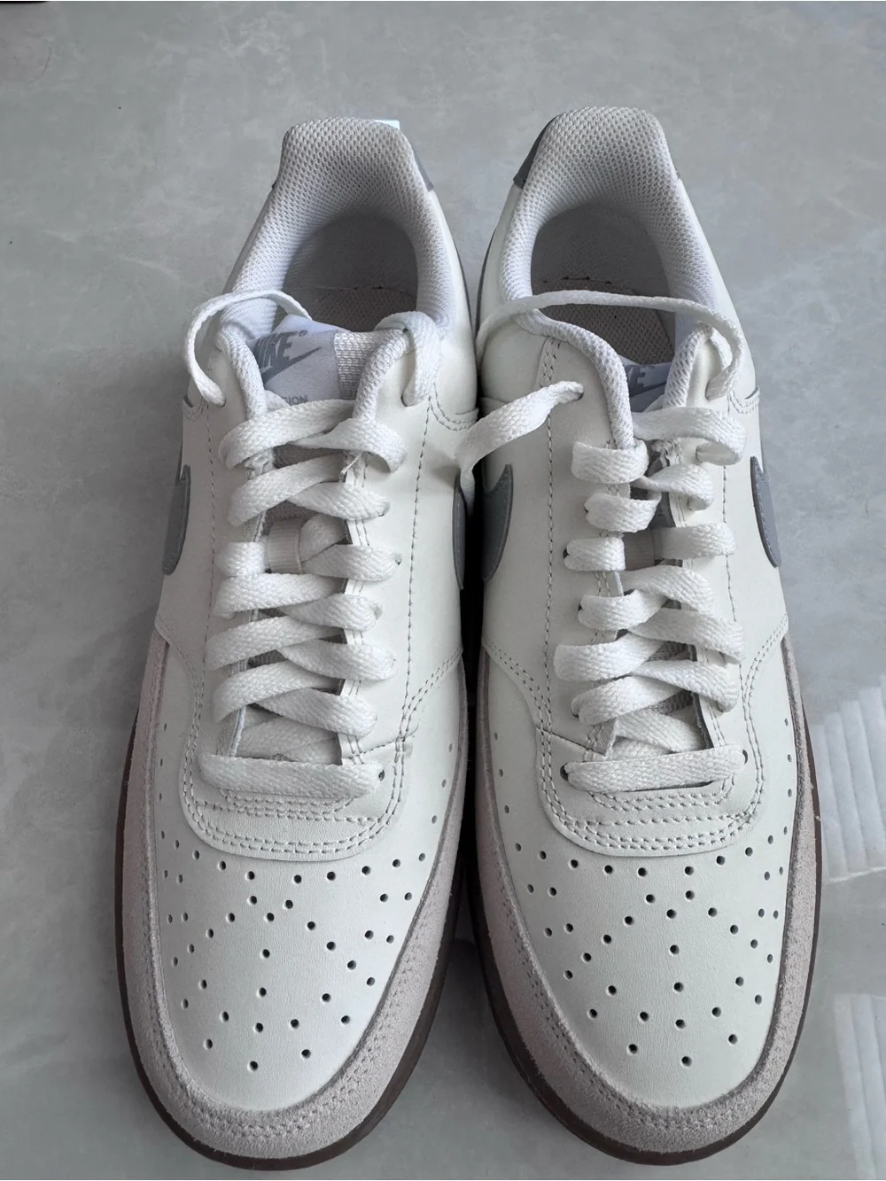 Nike Men’s White and Light Gray Low-Top Sneakers with Brown Sole